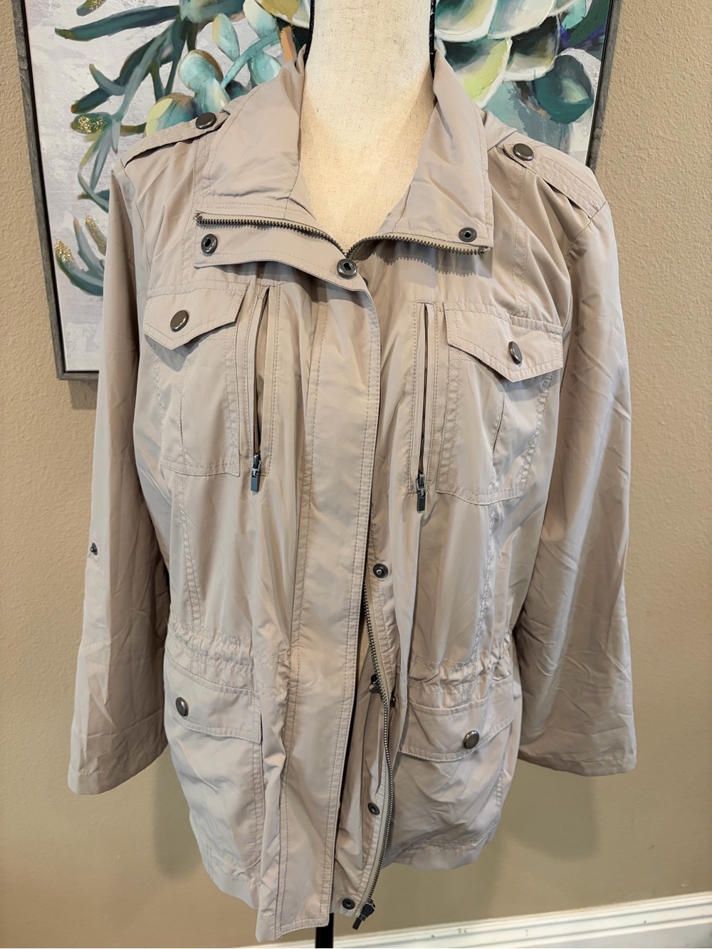 Style & Co. Light Beige Utility Jacket with Drawstring Waist